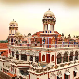 Exterior shot of the Chidambaram Vilas, a luxury resort in Chettinad, India.