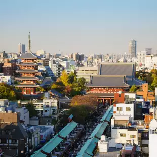 Aerial view of Senso-ji Temple in Asakusa, Tokyo, Japan