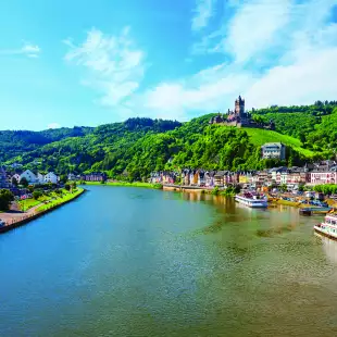 Aerial view of Cochem town and the Moselle Valley River in Germany