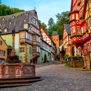 Colourful half-timbered houses in Miltenberg historical medieval Old Town, Bavaria, Germany