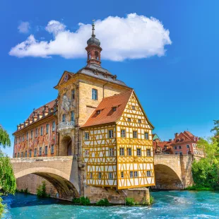 Town hall above the river Regnitz at Bamberg old town in Bavaria, Germany