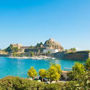 The Old Fortress of Corfu seen from the shore in Greece