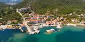 Aerial view of Mali Ston medieval old town and fortified wall in Croatia