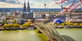 Aerial view of Cologne at spring with the Rhine River and bridge in Germany