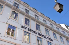 Close-up exterior shot of the My Story Tejo Hotel in Lisbon, Portugal