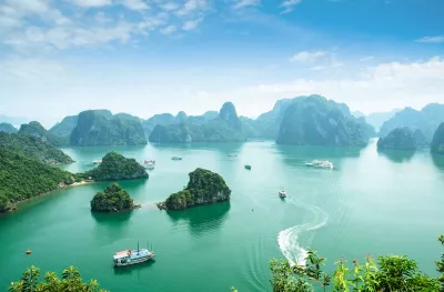 Aerial shot of Hạ Long Bay in Vietnam