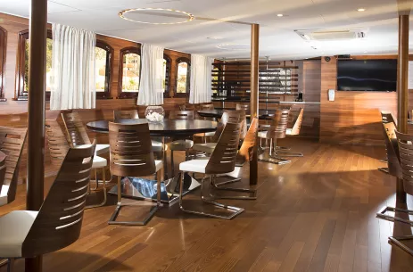Interior of restaurant area aboard the MV Corona ship