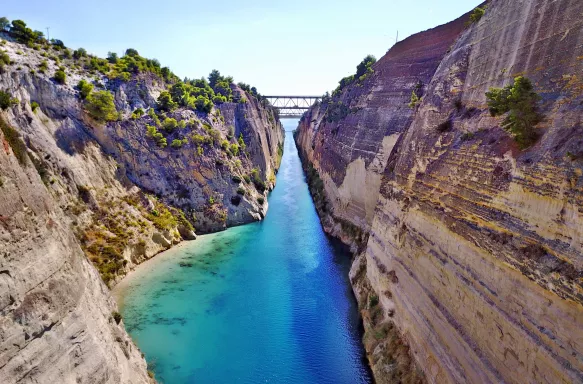 View of Corinth Canal from above in Greece