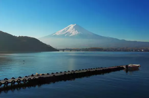 View of Mount Fuji from Lake Kawaguchi in Yamanashi, Japan