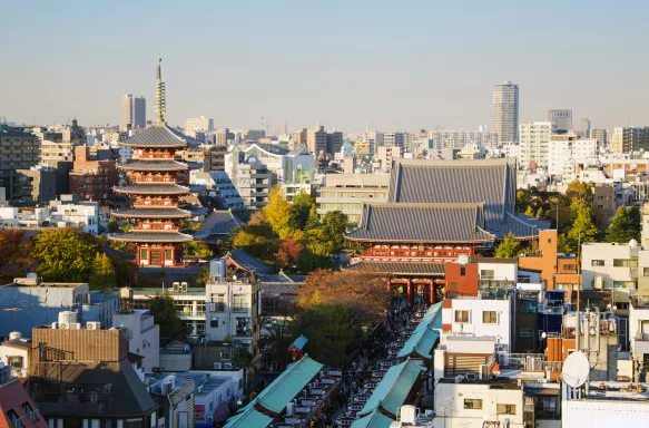 Aerial view of Senso-ji Temple in Asakusa, Tokyo, Japan