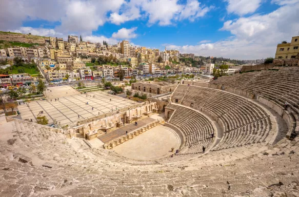 Aerial view of Roman Theatre in Amman, Jordan