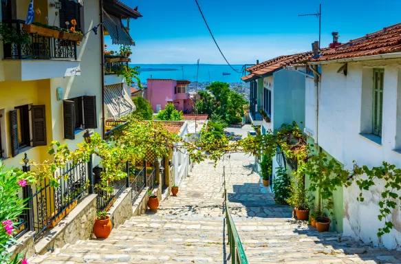 View of a street in the old town of Thessaloniki, Greece