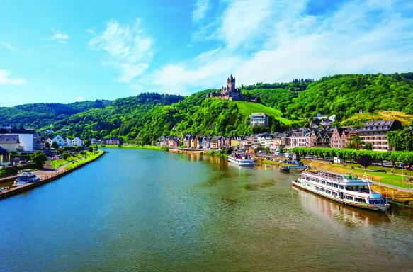 Aerial view of Cochem town and the Moselle Valley River in Germany