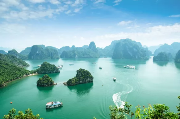 Aerial shot of Hạ Long Bay in Vietnam