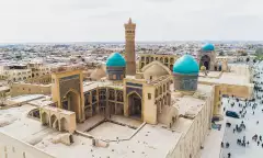 Aerial view of the Kalon mosque in Bukhara, Uzbekistan