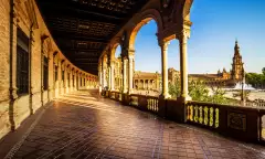 The bordering walls of the Plaza de Espana in Seville, Spain