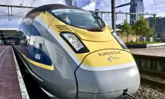 Exterior front shot of the nose of the Eurostar train
