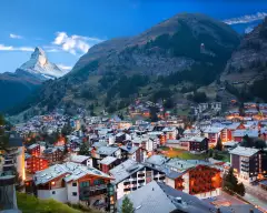 Zermatt village with a view of the peak of the Matterhorn mountain, Swiss Alps
