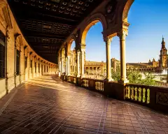 The bordering walls of the Plaza de Espana in Seville, Spain