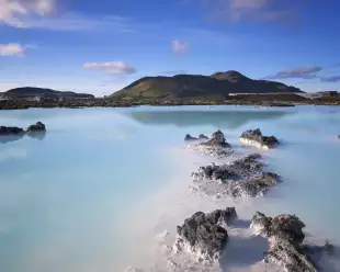 Aerial shot of the Blue Lagoon thermal springs, Iceland.