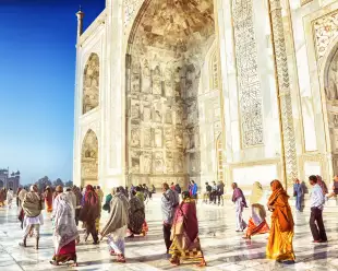 Tourists at the Taj Mahal in Agra, India
