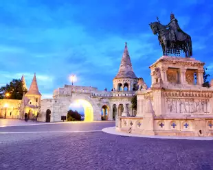 Fisherman's Bastion and statue of King Saint Stephen's in Budapest
