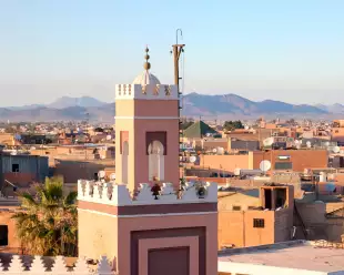 Moorish architecture buildings in Marrakech, Morocco