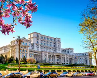 Exterior view of the Palace of the Parliament in Bucharest, Romania