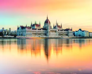 Hungarian Parliament at sunset in Budapest, Hungary
