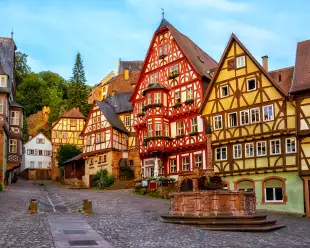 Colorful half-timbered houses in Miltenberg historical medieval Old Town, Bavaria, Germany