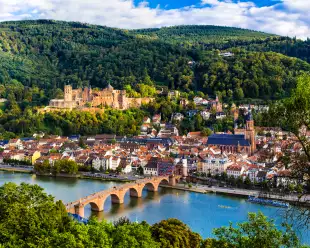 View of Heidelberg town and University with riverside in Germany