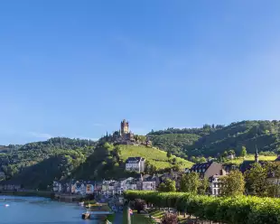 Panorama of Cochem town on the Moselle River in Germany