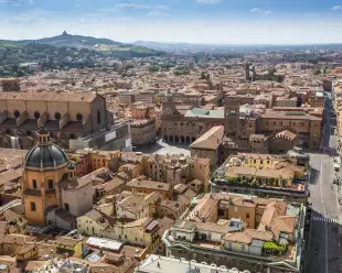 Aerial view from Asinelli tower in Bologna, Italy