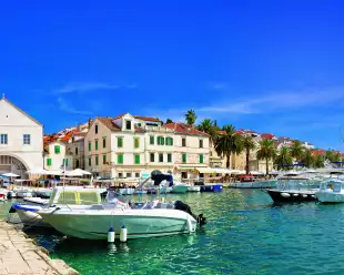 Fishing boats along the coast of Hvar in Croatia