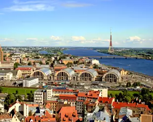 Top view of the ancient architecture building of Riga, the capital of Latvia