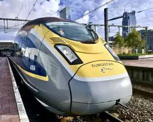 Exterior front shot of the nose of the Eurostar train
