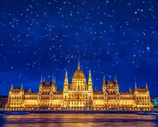 Hungarian Parliament Buildings in Budapest at night