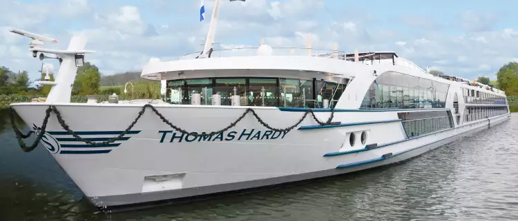 A front exterior shot of the Thomas Hardy ship