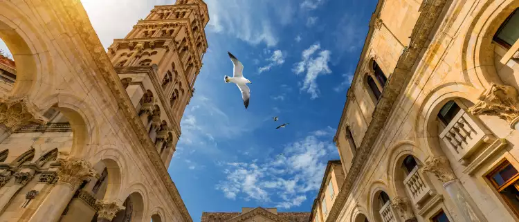 Diocletian's Palace and Cathedral of Saint Domnius' bell tower in Split, Croatia