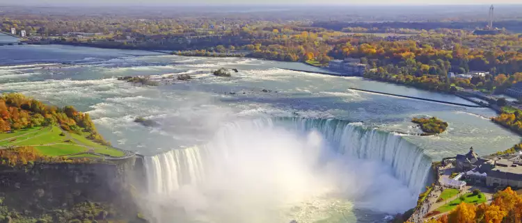 Aerial view of Niagara Falls during Autumn in Ontario, Canada