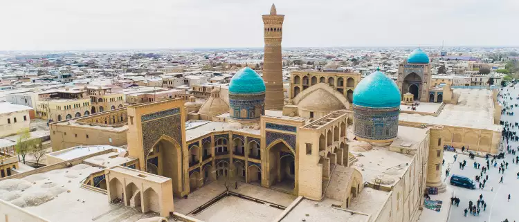 Aerial view of the Kalon mosque in Bukhara, Uzbekistan