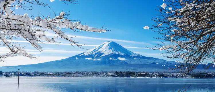 Lake Kawaguchi-ko,Mount Fuji with snow, Japan