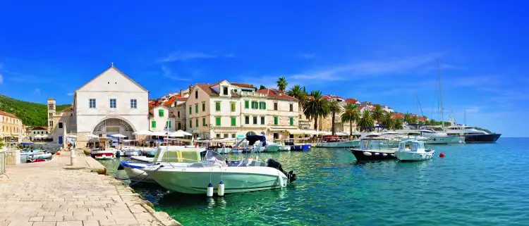Fishing boats along the coast of Hvar in Croatia