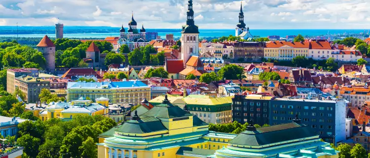 Brightly coloured houses in the European Old Town Tallinn, in Estonia