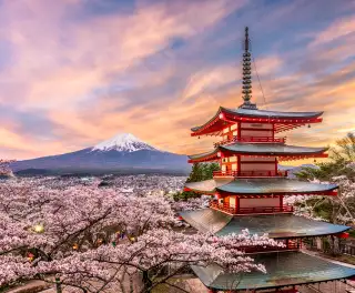 Japan in Spring with view of Mount Fuji