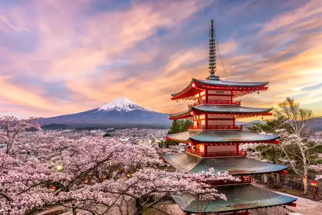 Japan in Spring with view of Mount Fuji