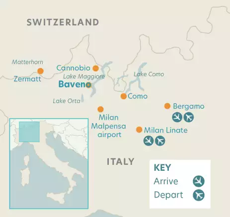 Airline map of arrivals and departures in Italy