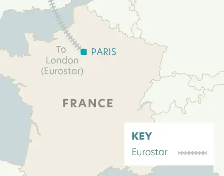 Map of Eurostar railway in France