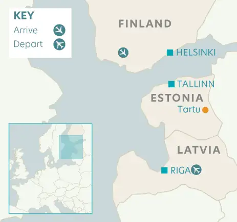 Route map depicting locations on Helsinki Tallinn & Riga Tour