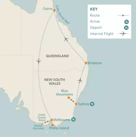 Highlights of Australia Route map
